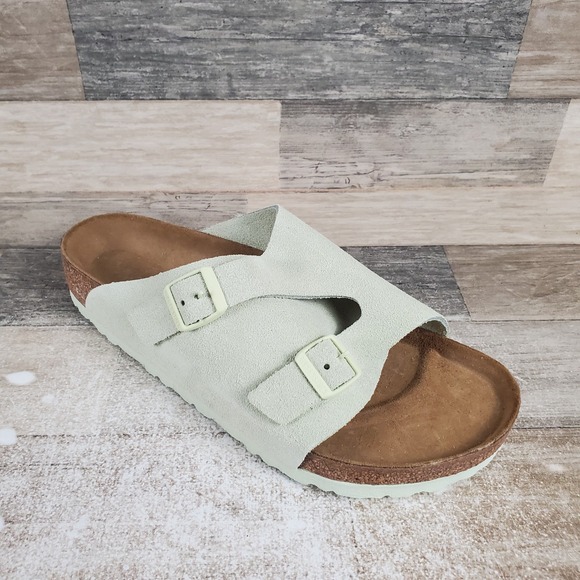 Birkenstock Zurich Mens Slide‎ Sandals Sz 10 Faded Lime Suede Leather Buckles main image 9